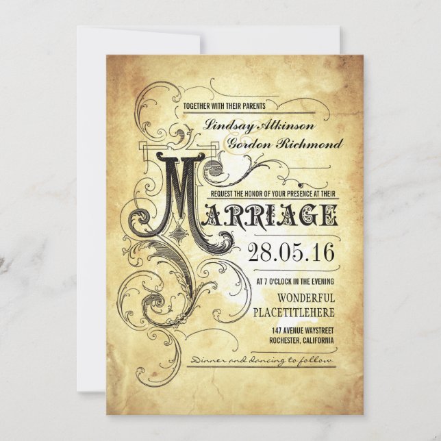 typographie vintage vieilles invitations de mariag (Devant)