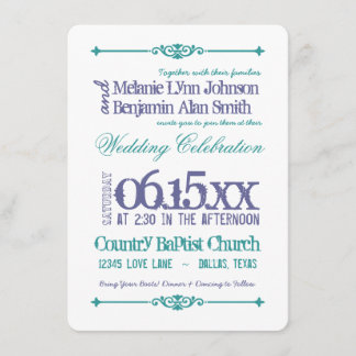 Typographie violette Turquoise Invitations de mari