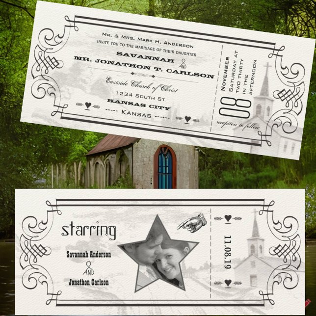 Typography Quote Chapel Ticket Wedding Invitations (Créateur téléchargé)