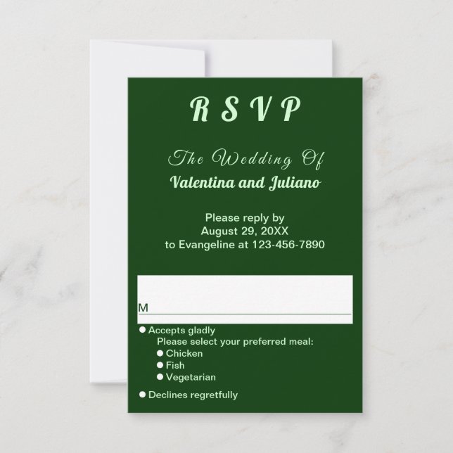 Typography Style Dark Green Portrait Wedding RSVP (Devant)