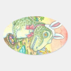 TYRANNOSAURUS, COUPE T-REX EASTER STICKERS Oval