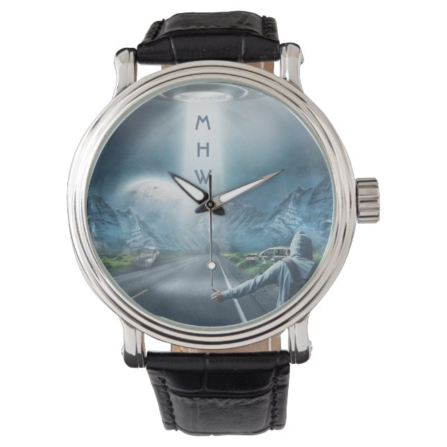 UFO Hitchhiker montres monogrammes personnalisées (devant)
