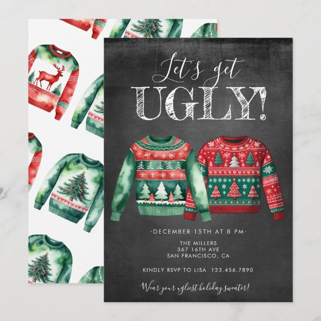 Ugly Christmas Sweater Party Invitation (Devant / Derrière)