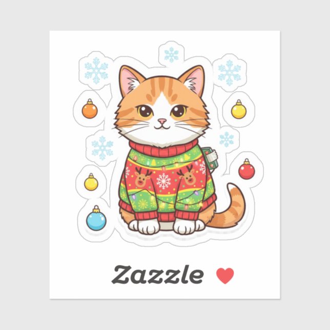 Ugly Sweater Cat — Funny Christmas Cat Sticker (Feuille)