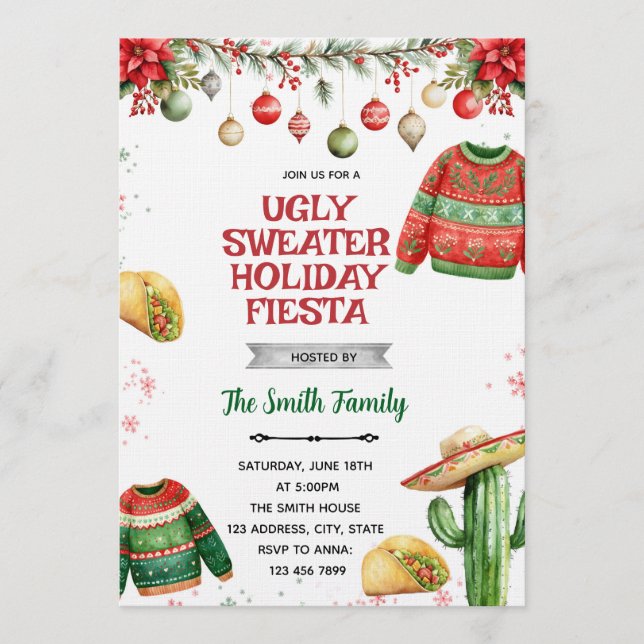 Ugly Sweater Fiesta Christmas party Invitation (Devant)