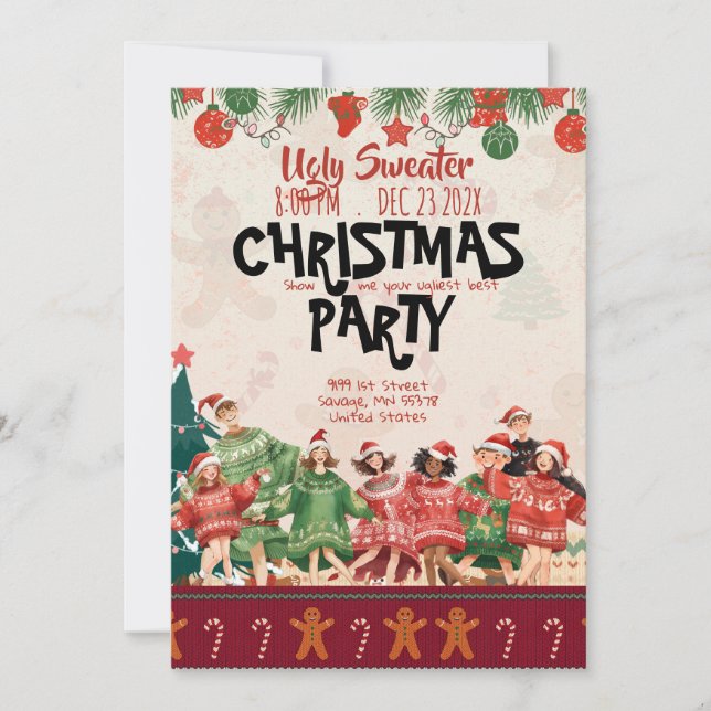 Ugly Sweater Teen Christmas Party Invitation (Devant)