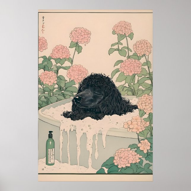 Ukiyo-e Poodle Art Print Japandi Bathroom Poster (Devant)