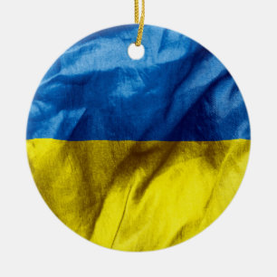 Ukraine Drapeau céramique ronde ornement de Noël