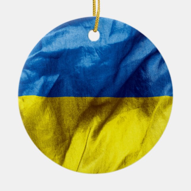 Ukraine Drapeau céramique ronde ornement de Noël (Devant)