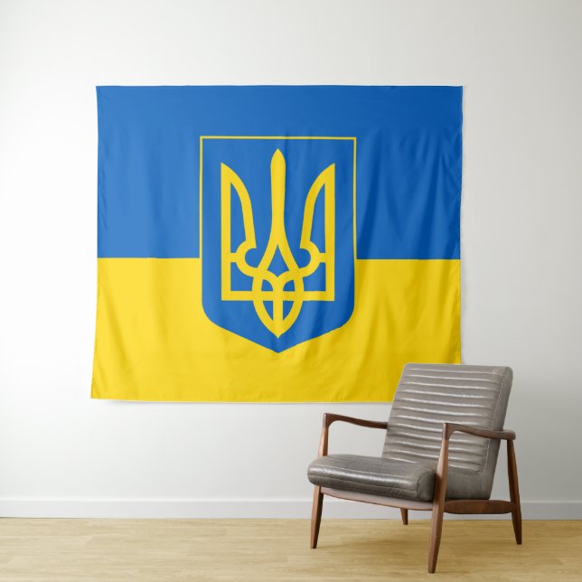 Ukraine & drapeau ukrainien, tapisserie Tryglav /s (En situation (horizontale))