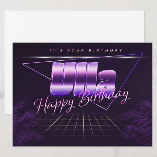 Ulla Name Prénom lila retro Carte Anniversaire (Devant / Derrière)