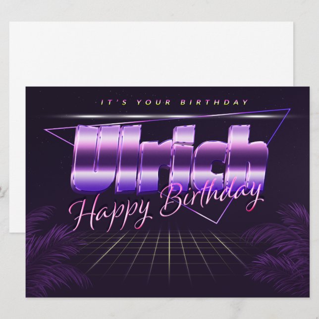 Ulrich prénom carte rétro lilas anniversaire (Devant / Derrière)