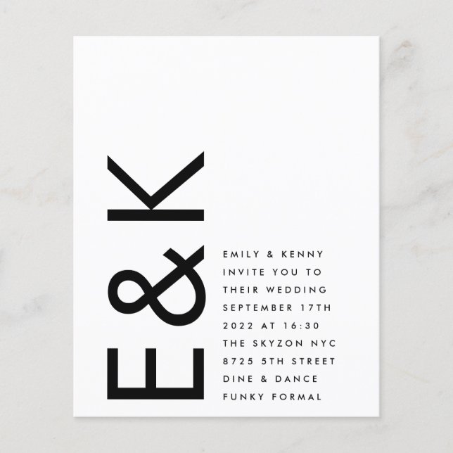 Ultra Moderne Budget Bold Monogramme Simple Mariag (Devant)