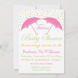 Umbrella Baby Girl Twins Douche Invitations
