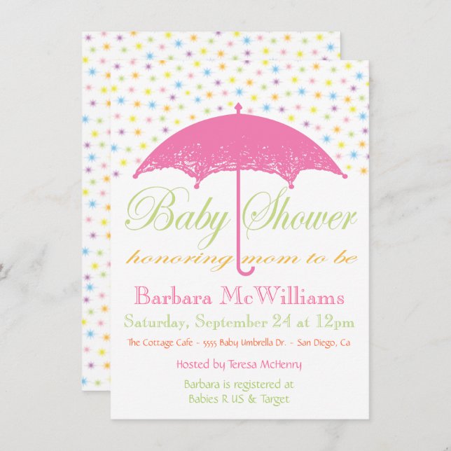Umbrella Baby Shower Invitations (Devant / Derrière)
