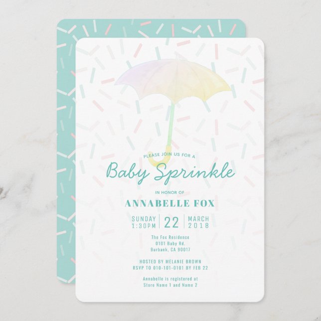 Umbrella Mint Baby Sprinkor Shower Invitation (Devant / Derrière)