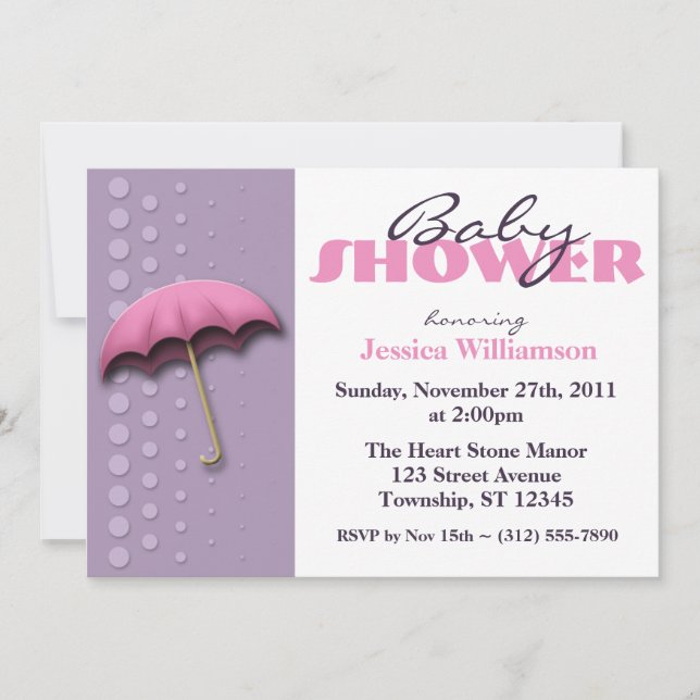 Umbrella Pink & Purple Baby Shower Invitations (Devant)