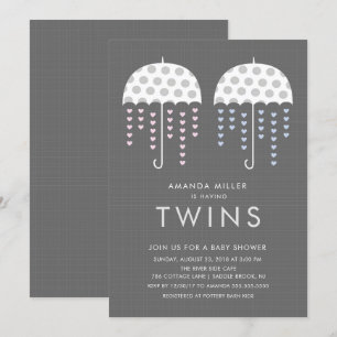Umbrella TWINS Girl Boy Baby shower Invitation