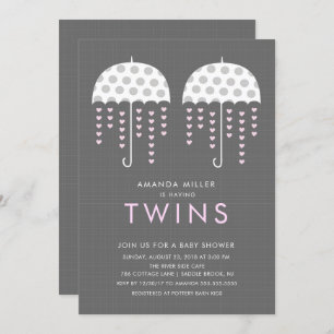 Umbrella TWINS Girls Baby shower Invitation