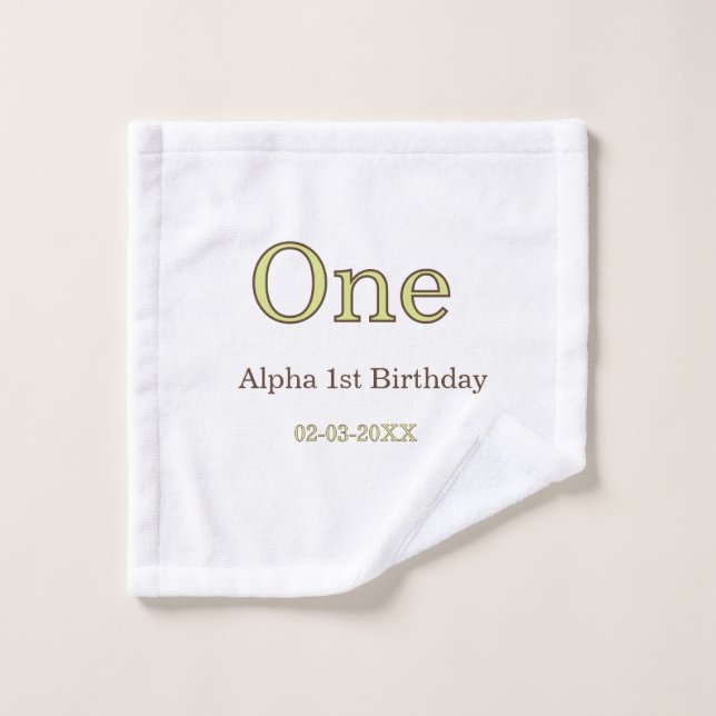un 1er anniversaire vert marron pastel gras nom da (Gant de toilette)