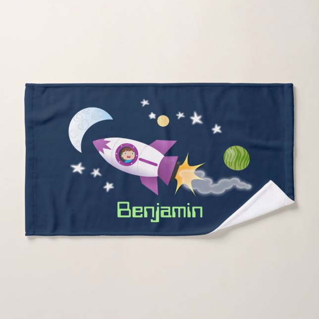 Un adorable vaisseau-fusée dans l'espace dessin an (Serviette à main)