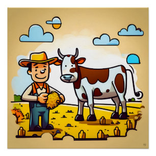 Un Agriculteur Et Son Affiche De Vache