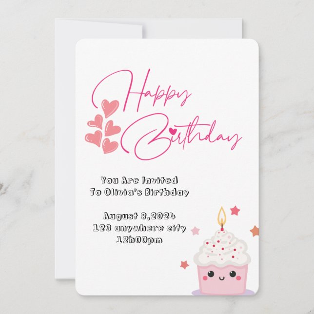 un an d'anniversaire rose design invitation (Devant)
