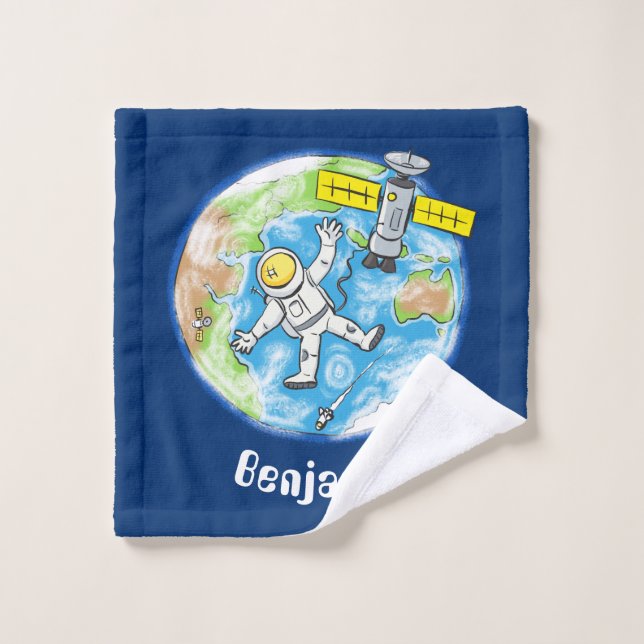 Un astronaute amusant dans l'espace et la bande de (Gant de toilette)