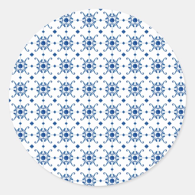 Un autocollant circulaire présente un motif bleu r (Devant)