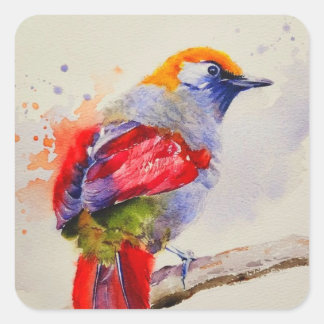 Un autocollant d'aquarelle d'oiseau rouge cool