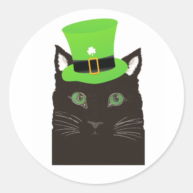 Un autocollant de chat cool avec un chapeau vert (Devant)