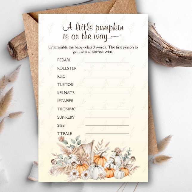 Un Baby shower Boho Un Peu Citrouille (A Little Pumpkin Is On The Way Baby Shower Game - Word scramble baby edition)