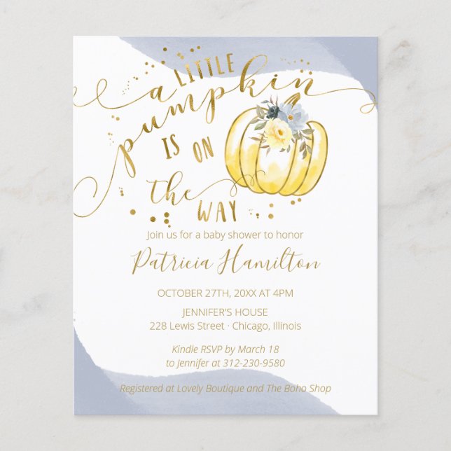 Un Baby shower Budget Un Peu Citrouille Invitation (Devant)