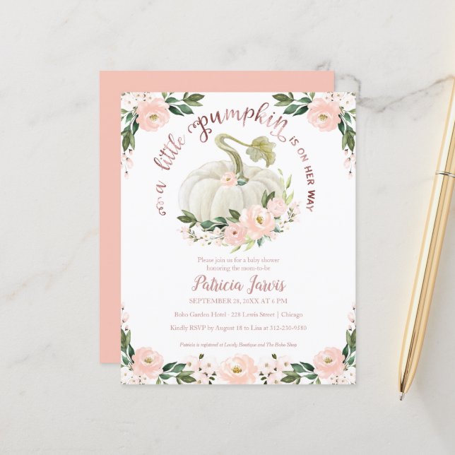 Un Baby shower Budget Un Peu Citrouille Invitation (Devant/Arrière en situation)