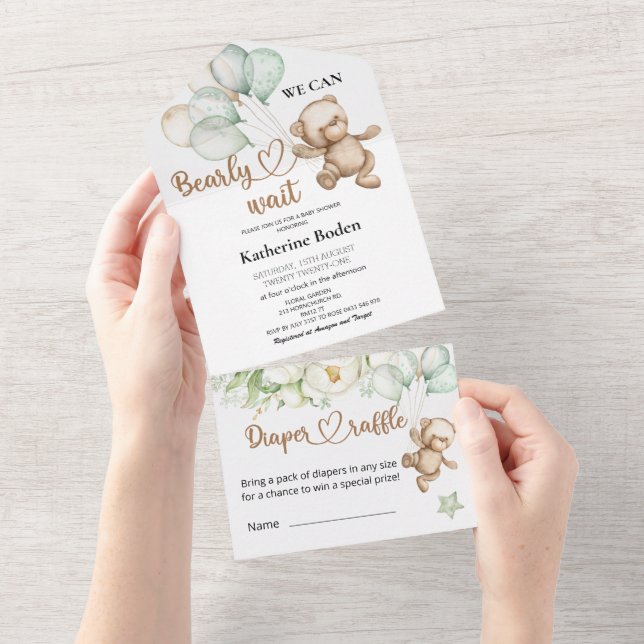 Un Baby shower Ours En Teddy Tout En Une Invitation (Déchirure)