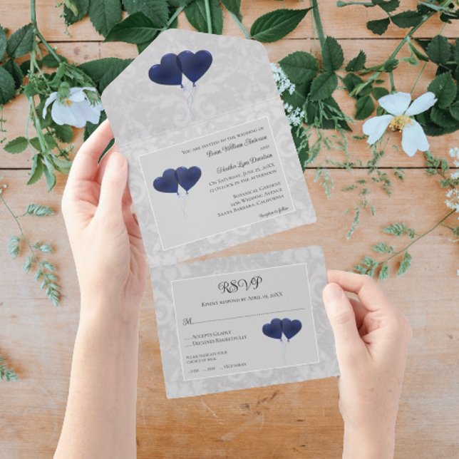 Un Ballons Coeur Bleu Mariage Tout en une invitation (Blue Heart Balloons Wedding All in One Invitation)