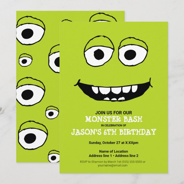 Un Bassin De Monstre Vert ! Invitations de la fête (Devant / Derrière)