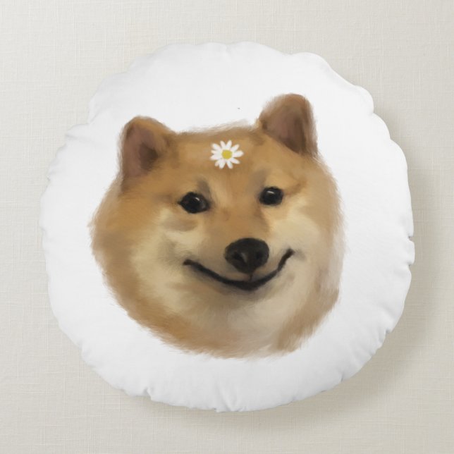 Un beau Coussin rond Cheems Shiba Inu (Devant)