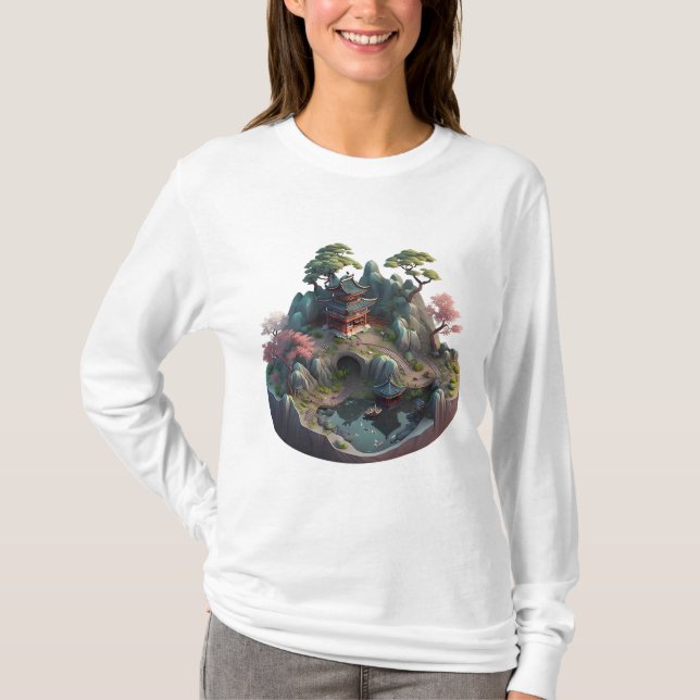 Un beau paysage 3D Imaginaire T-shirt à manches lo (Devant)