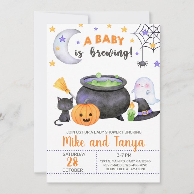 Un bébé brasse un invitation baby shower d'Hallowe (Devant)