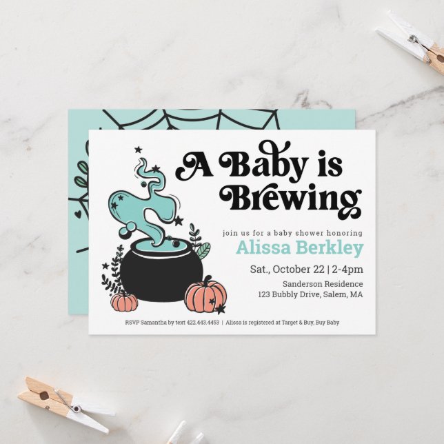 Un bébé brasse une invitation au Baby shower d'Hal (Devant/Arrière en situation)