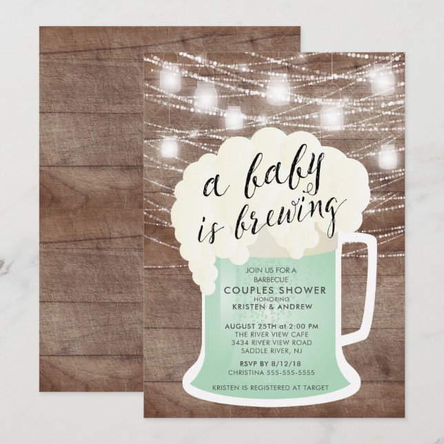 Un bébé brasse une invitation au Baby shower neutr (Devant / Derrière)