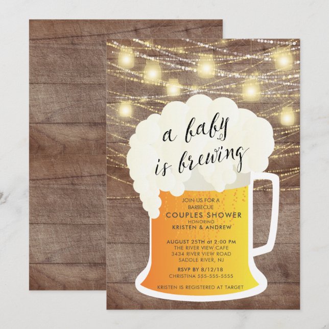 Un bébé brasse une invitation au Baby shower neutr (Devant / Derrière)