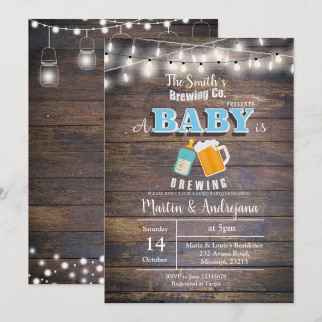 Un bébé brasse une invitation Boy BaByQ invitation (Devant / Derrière)