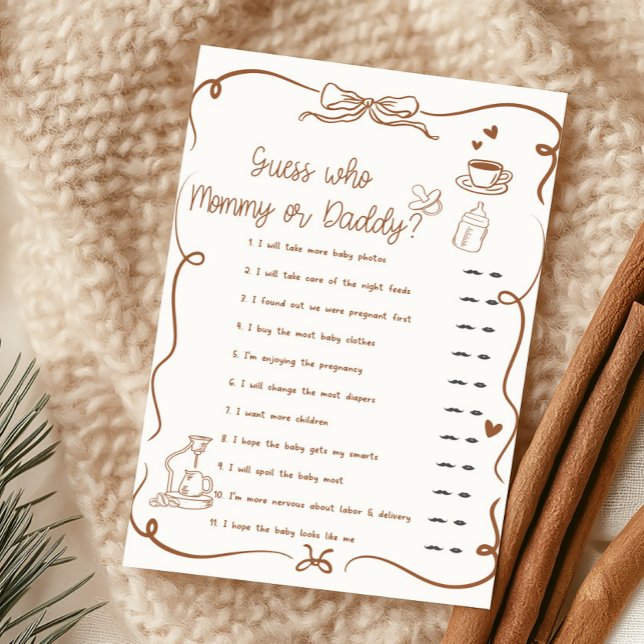 Un bébé café est en train de se préparer Devinez q (Hand Drawn Coffee Baby Shower Guess Who Mommy or Daddy Game)