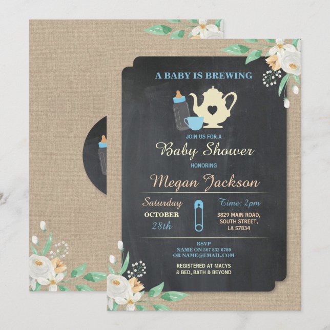 Un bébé est en préparation Invitation théière Baby (Devant / Derrière)