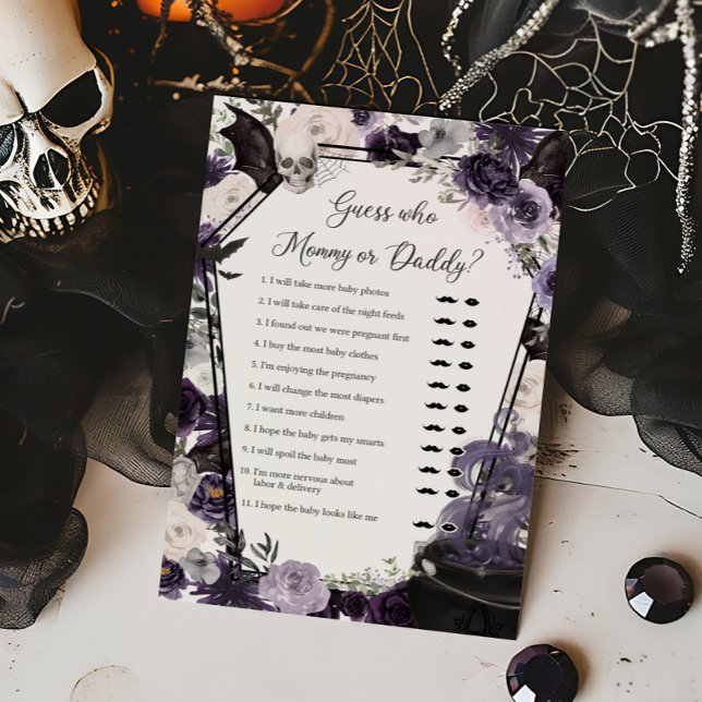 Un bébé est en train d'apprendre qui maman ou papa (Floral Gothic Coffin A Baby is Brewing Baby Shower Guess Who Mommy or Daddy Game)