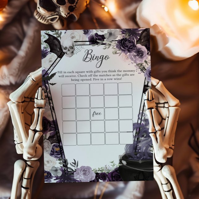 Un bébé est en train de brasser gothique Halloween (Floral Gothic Coffin A Baby is Brewing Baby Shower Bingo Game)