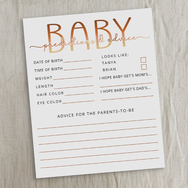 Un bébé se prépare Prédictions et conseils pour bé (Baby shower game & activity)