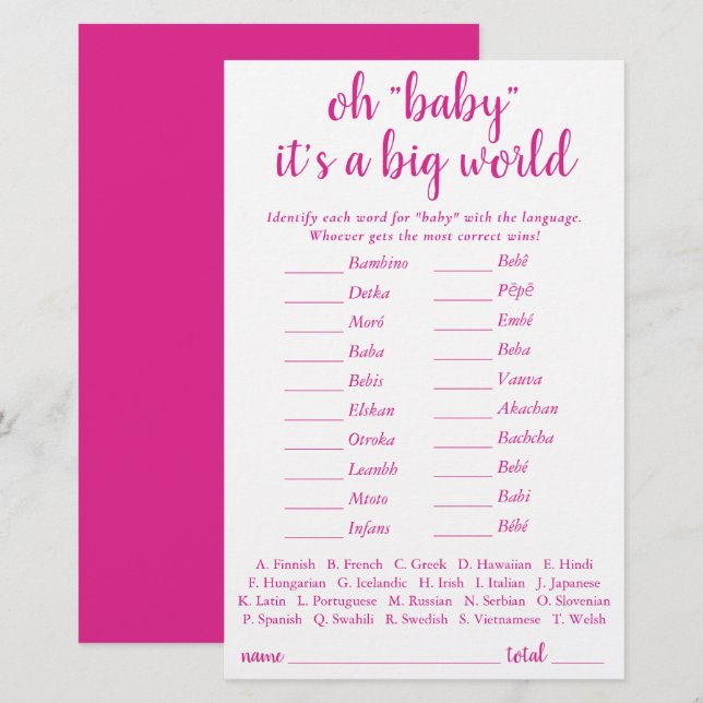 Un bébé simple dans le monde | Carte Quiz Rose Hot (Devant / Derrière)